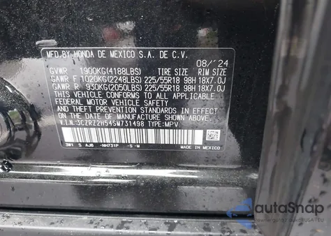 2025 Honda Hr-V Awd Sport из США, поврежденный, VIN 3CZRZ2H54SM731498